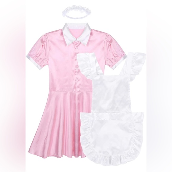 🎀 Maids Outfit Satin Pink for Halloween 🎃 Costume Size XL NWT 🎀 Unisex - Picture 3 of 9